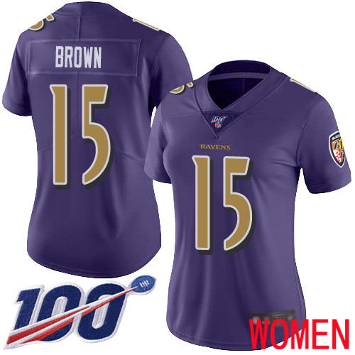 Baltimore Ravens Limited Purple Women Marquise Brown Jersey NFL Football 15 100th Season Rush Vapor Untouchable